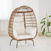 CL.HPAHKL Oversized Egg Chair with Stand Outdoor Indoor Wicker Egg Chair with Cushion Basket Lounge Chair Reading Chair for Patio, Garden, Backyard, Porch, White